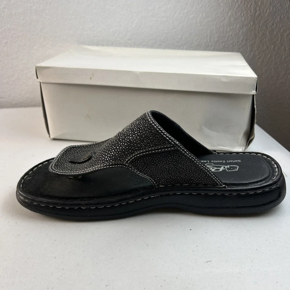 Ray Safari Exotic Leather Sandals Stingray‎ Black Mens Size 14